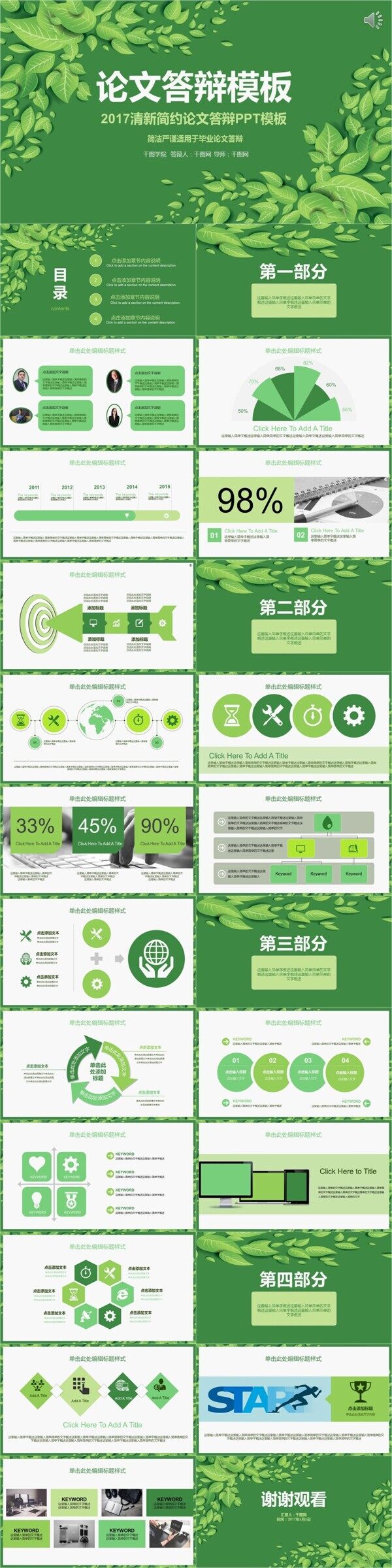 綠色清新論文答辯PPT模板