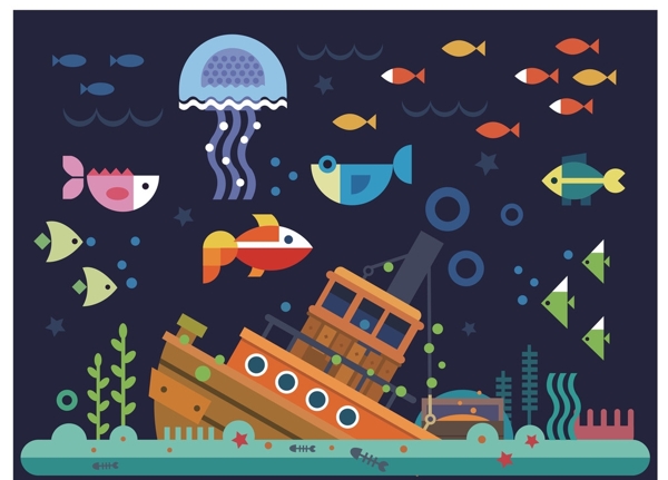 海底世界矢量卡通插畫魚圖片
