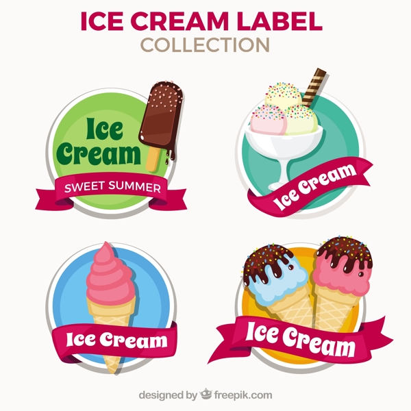 漂亮的手绘风格冰淇淋雪糕贴纸标签