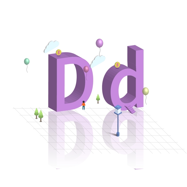 原创2.5D立体大小写英文字母设计D