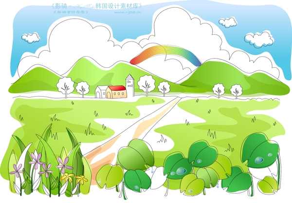 兒童線條插畫小孩游玩卡通童話韓國花紋時尚花紋底紋矢量素材矢量圖片HanMaker韓國設(shè)計素材庫