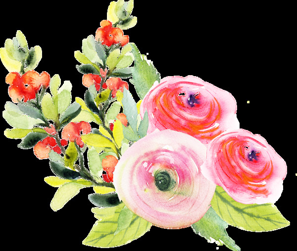 水彩绘画花卉卡通透明素材