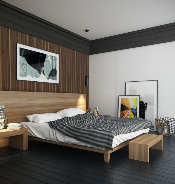 卧室简约木质装修风格max效果图