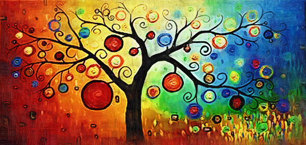 油画水彩抽象树