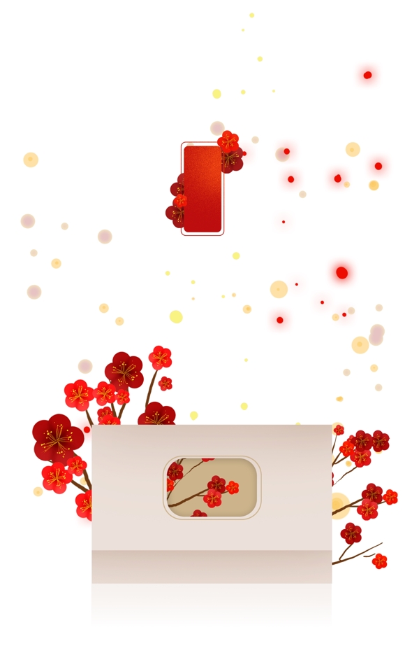 新年古风贺卡和红色梅花