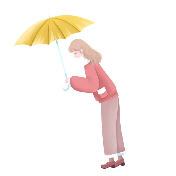 手拿雨伞的卡通人物图案