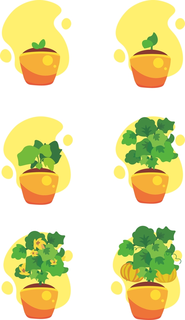 卡通南瓜植物生长过程矢量装饰图案