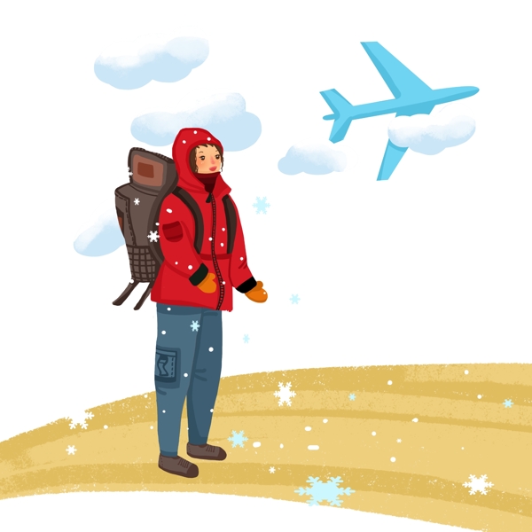 冬季旅行飞机插画