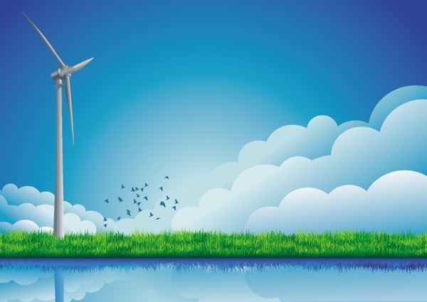 荷兰风车和风力发电矢量素材01
