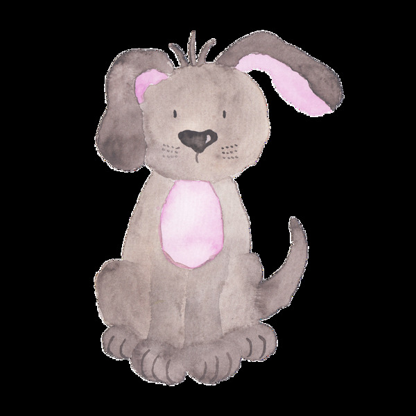 灰色手绘兔子透明卡通素材装饰