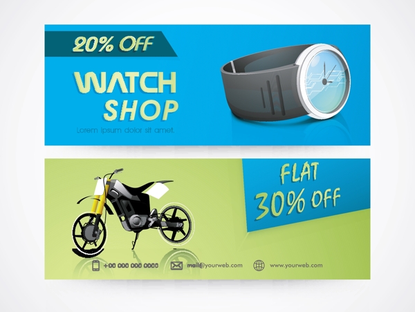 销售网站头与手表和时尚摩托车插图集