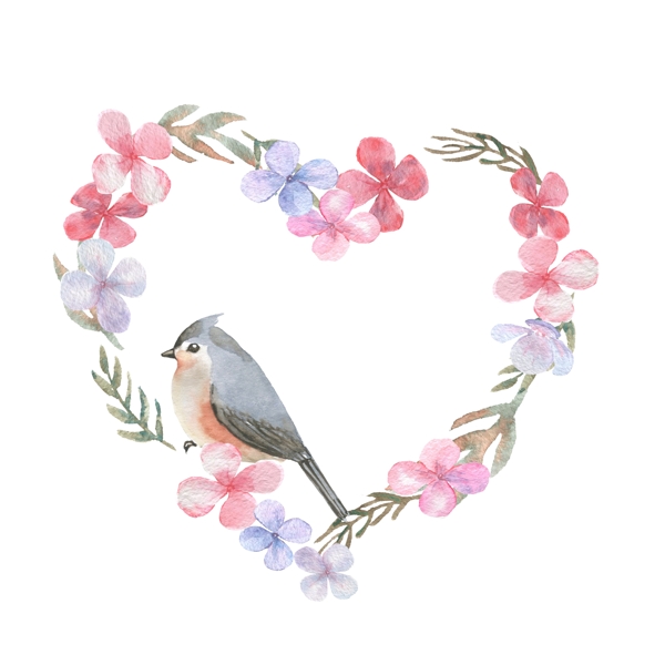 水彩花環(huán)鳥