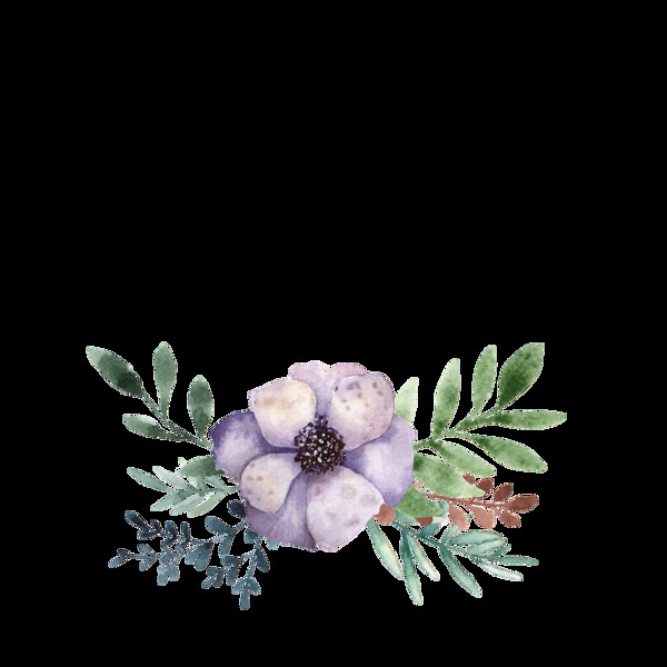 手绘灰紫色花卉PNG透明素材