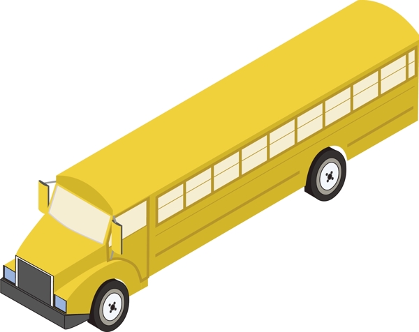 2.5D客车车黄色素材立体可商用元素