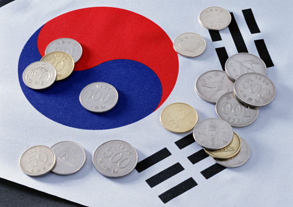 韩国国旗韩国硬币韩国经济货币战争