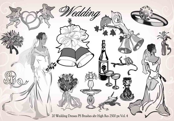 20款时尚的新娘装和铃铛PS笔刷