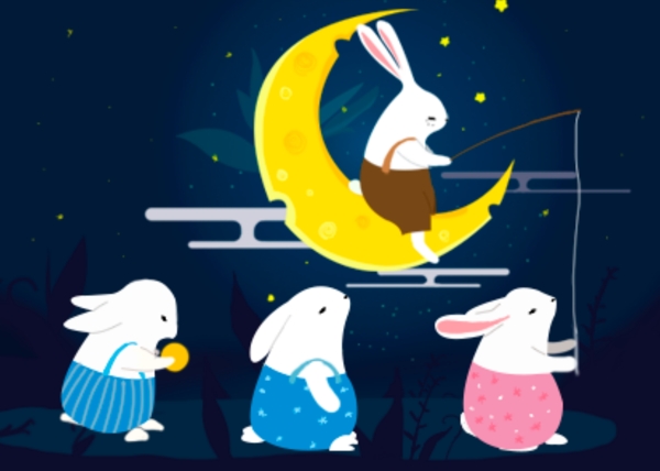 中秋小兔赏月卡通插画