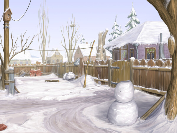 卡通冬天风景图片