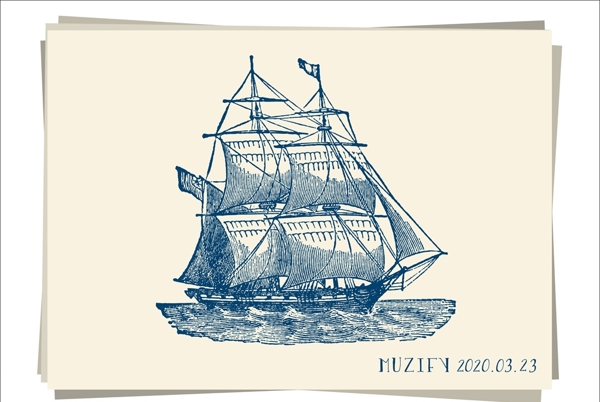 双层帆船邮轮手绘稿