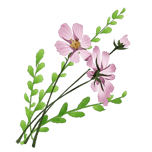 手绘粉紫色花卉插画