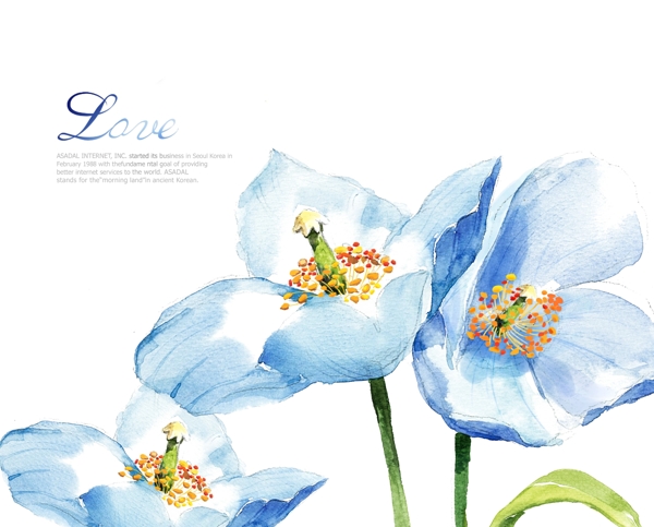 藍(lán)色水彩花卉