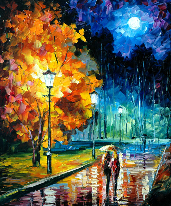 油画浪漫的夜晚图片