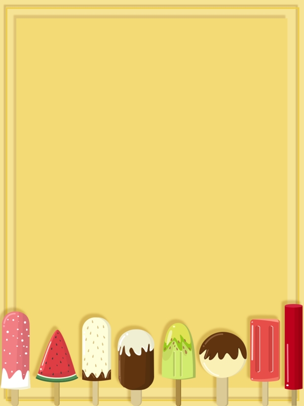 纯原创小清新水果雪糕食物黄色边框背景