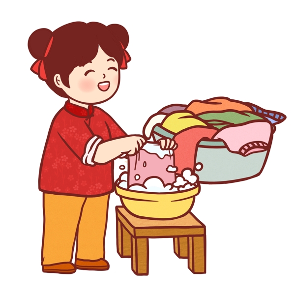 洗衣服的女孩圖案設計
