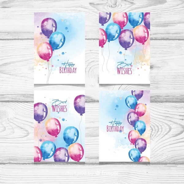 水彩绘气球生日卡片