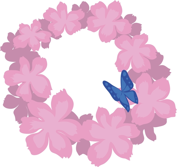 粉色的花朵花环插画