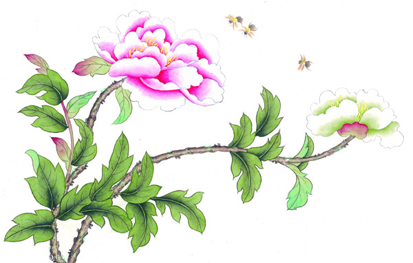 中國(guó)風(fēng)花小鳥喜鵲牡丹桃花芍藥中華藝術(shù)繪畫