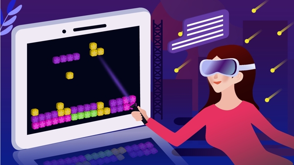 科技未来VR虚拟技术游戏插画