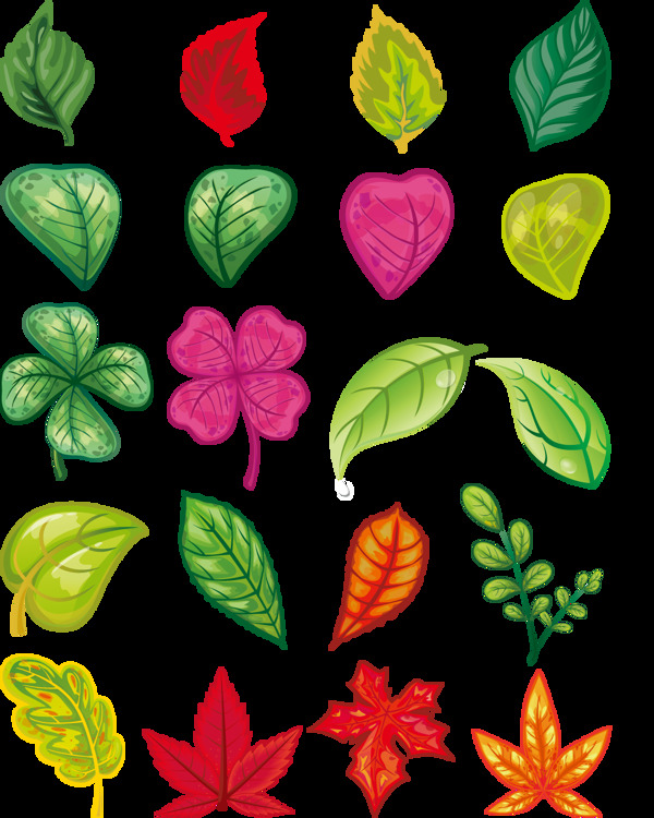 手绘小清新彩色叶子绿叶植物装饰元素
