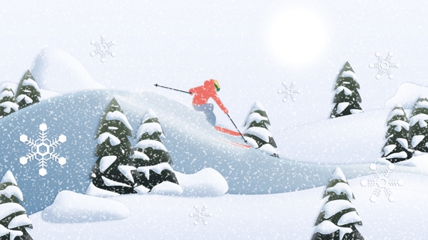 冬日剪纸风滑雪场景