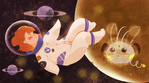 原创星空插画小姑娘的奇幻太空之旅