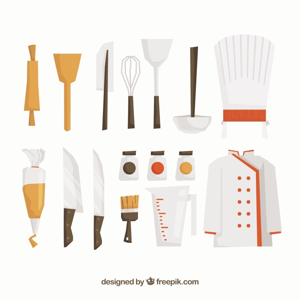 扁平风格各种厨房用品元素矢量素材
