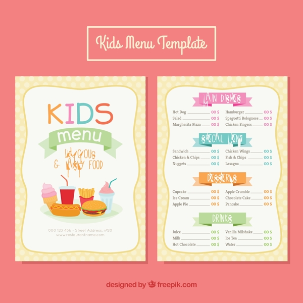 儿童菜单与美味的食物