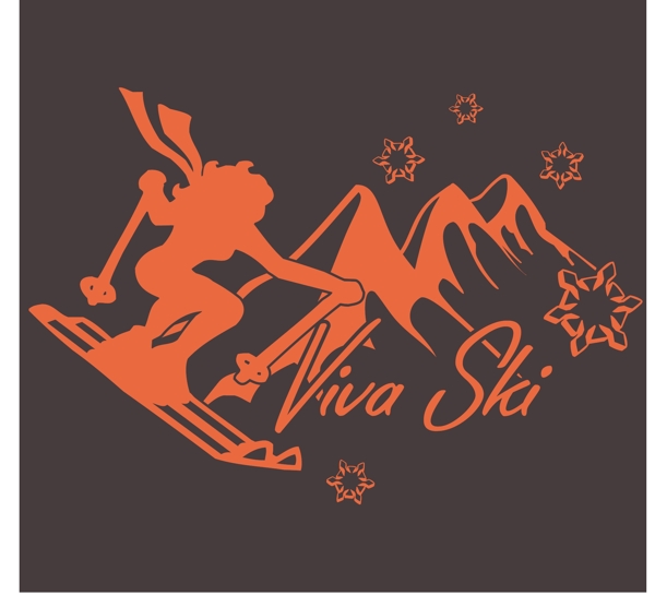 印花矢量圖英文雪山雪橇女人免費素材