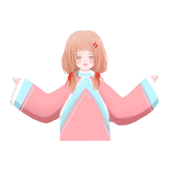 清新卡通少女人物png元素