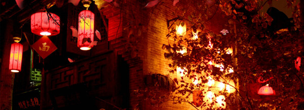 紅色燈籠夜晚淘寶全屏banner背景