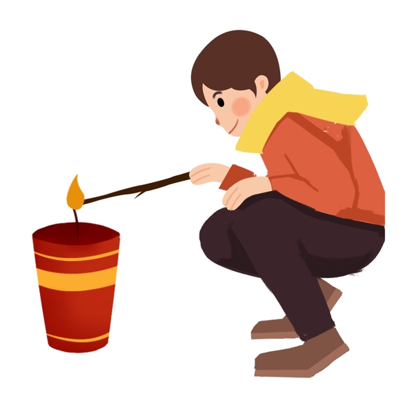 手繪中國男孩放鞭炮原創(chuàng)元素