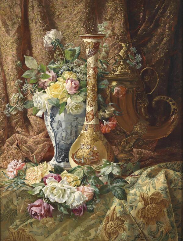 花瓶花朵油画装饰画
