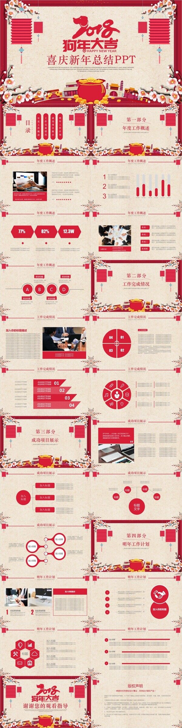 红色中国风通用新年总结汇报PPT设计
