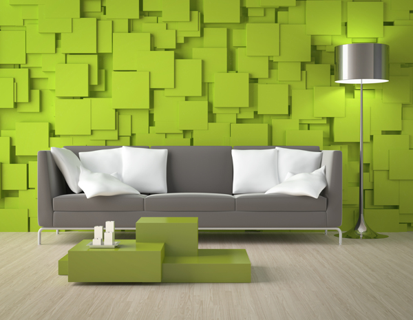 绿色方块墙客厅效果图图片