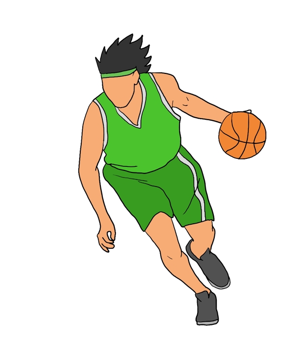 穿绿色运动服打篮球的男孩插画