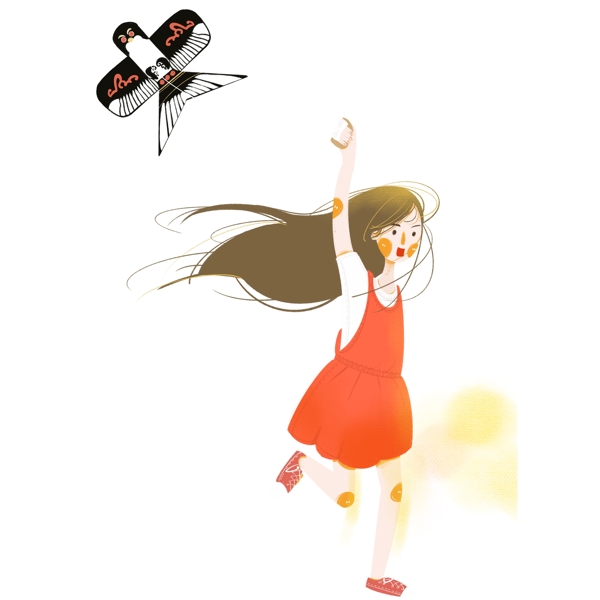 清新春天放风筝的女孩子