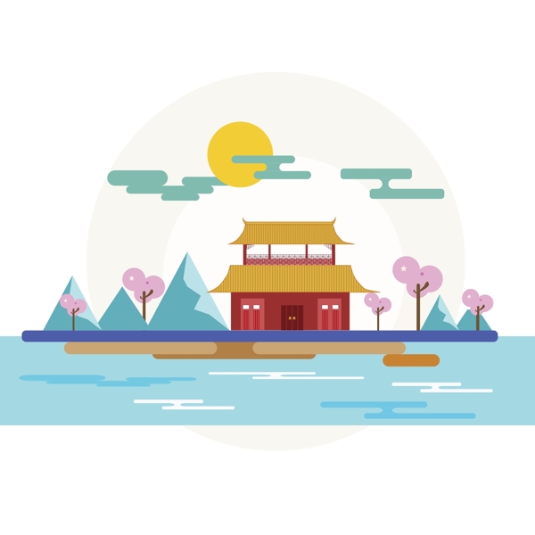 古典建筑扁平化場(chǎng)景