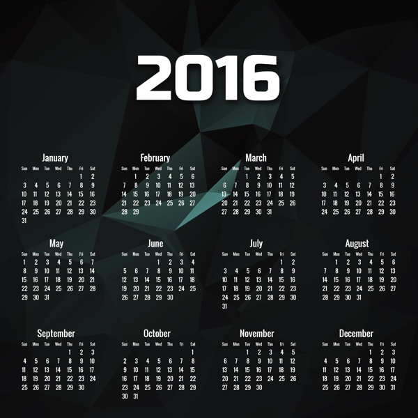 黑多邊形2016日歷