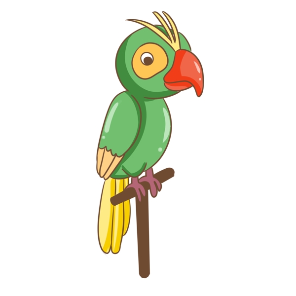 可爱的绿色鹦鹉插画