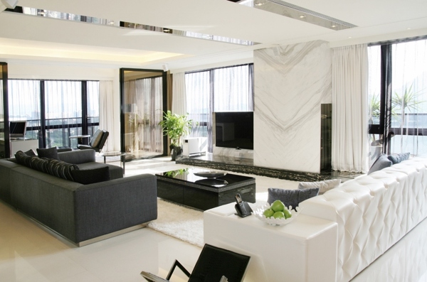 现代素雅安静客厅深灰色沙发室内装修效果图